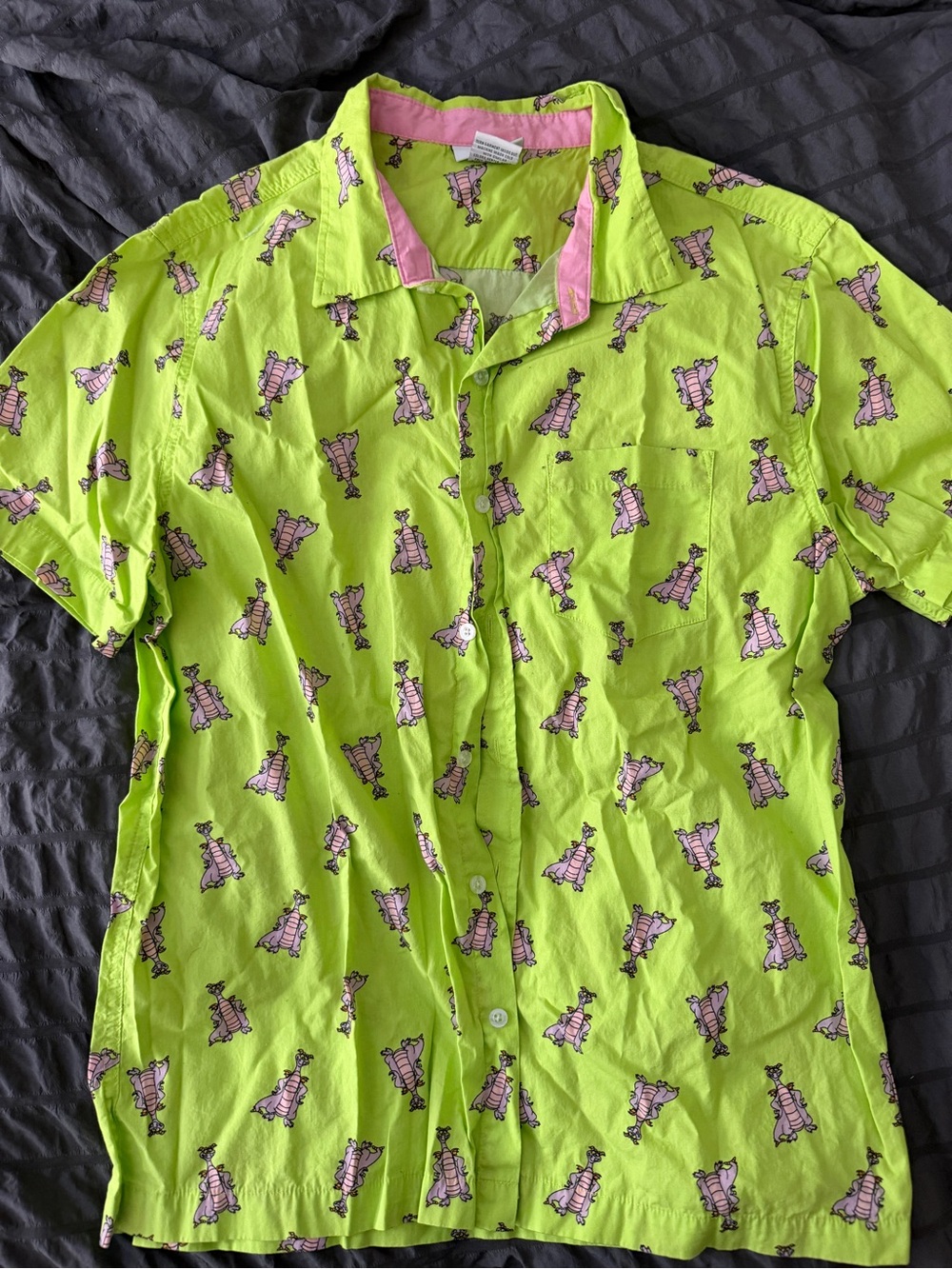 Disney Parks Figment Button Up Shirt Men’s Medium Green/Pink EPCOT